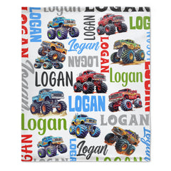 Monster Trucks Personalized Name Baby Blanket
