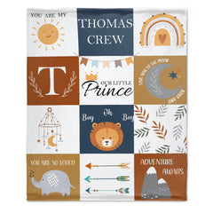 Baby Boy Blanket Personalized, Boho Wild Animal Boy Nursery Arrow Blanket
