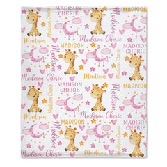 Custom Name Personalized Giraffe Baby Blanket