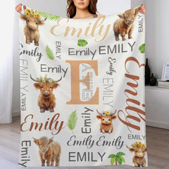 Personalized Highland Cow Custom Name Baby Blanket