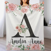 Pink Watercolor floral Monogram Baby Blanket