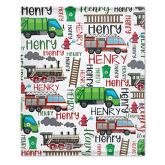 Truck Train Personalized Name Pattern Baby Blanket