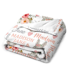 Livraison gratuite✈️Couverture personnalisée pour bébé fille, couverture pour bébé en forme de lapin floral corail