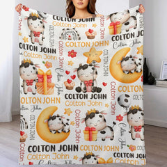 Personalized Baby Blanket with Name for Girls Boys Birthday Gift Cow Custom Baby Throw Blanket