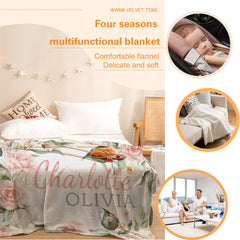 Personalized Pink Floral Baby Name Blanket, Baby Shower Gift