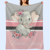 Personalized Floral Elephant Blanket - Customized Name Gift
