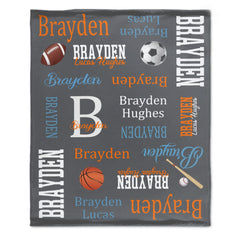Personalized Allstar Sports Theme Baby Name Blanket