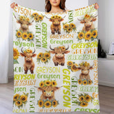Personalized Daisy Highland Cow Baby Blanket with Name