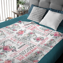 Livraison gratuite✈️Couverture personnalisée avec nom de bébé fille éléphant fleur