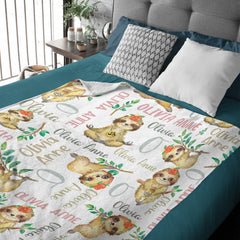 Animal Sloth Personalized Name Baby Blanket