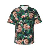 Personalized Hawaiian Shirt with Custom Face, Leaves and Flamingo Button Down Shirts