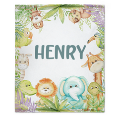 Livraison gratuite✈️ Couverture de bébé personnalisée avec nom personnalisé Jungle Cute Animals - Cadeaux de fête prénatale