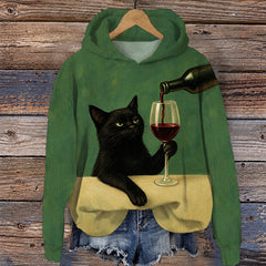 Black Cat With Wine Glass Unisex Hoodie