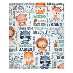 Livraison gratuite✈️ Couverture personnalisée avec nom de bébé Animaux des bois - Cadeau personnalisé