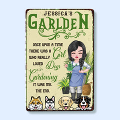 A Girl Who Loves Dog & Gardening - Plaque en métal personnalisée - Cadeau pour les amateurs de jardinage