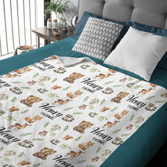 Personalized Baby Swaddle, Woodland Animal Blanket, Custom Swaddle Blanket, Woodland Theme