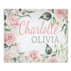 Personalized Pink Floral Baby Name Blanket, Baby Shower Gift