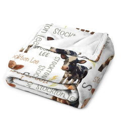 Personalized Name Custom Cow Baby Blanket