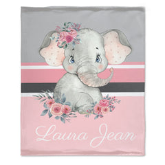 Personalized Floral Elephant Blanket - Customized Name Gift