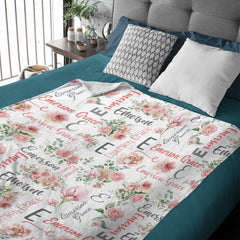 Pink Floral Baby Name Blanket, Baby Girl Personalized Blanket, Pink Rose Blanket, Newborn Girl Gift