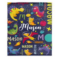 Personalized Outspace Dinosaur Blanket for Boys, Custom Name Blanket