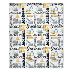 Customized Name Construction Truck Blanket, Children's Gift