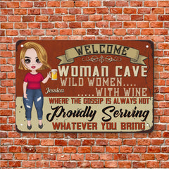 Woman Cave - Wild Women With Wine - Personalized Metal Sign - Birthday, Funny, Home Decor Gift For Her, Woman, Girl, Mother