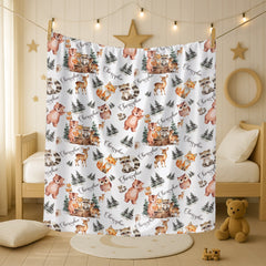 Personalized Woodland Animal Baby Blanket | Forest Friends Nursery Decor | Custom Name Keepsake Blanket