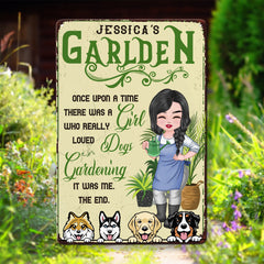 A Girl Who Loves Dog & Gardening - Plaque en métal personnalisée - Cadeau pour les amateurs de jardinage
