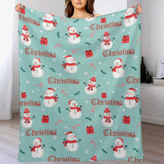 Christmas Snowman Personalized Name Blanket Christmas Gift