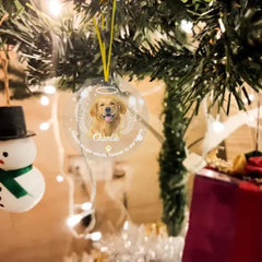 Ornement acrylique commémoratif personnalisé Pet Photo Paw Prints In Our Hearts - Cadeau pour les amoureux des animaux de compagnie