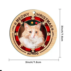 Merry Woofmas Meowy Christmas - Personalized Custom Round Shaped Wood Photo Christmas Ornament - Gift For Pet Lovers