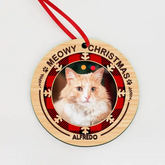 Merry Woofmas Meowy Christmas - Personalized Custom Round Shaped Wood Photo Christmas Ornament - Gift For Pet Lovers