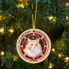 Merry Woofmas Meowy Christmas - Personalized Custom Round Shaped Photo Christmas Acrylic Ornament - Gift For Pet Lovers
