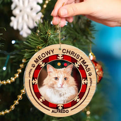 Merry Woofmas Meowy Christmas - Personalized Custom Round Shaped Photo Christmas Acrylic Ornament - Gift For Pet Lovers