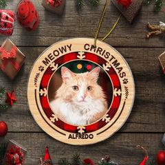 Merry Woofmas Meowy Christmas - Personalized Custom Round Shaped Photo Christmas Acrylic Ornament - Gift For Pet Lovers