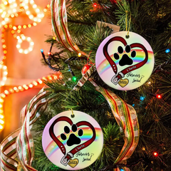 Ornement commémoratif personnalisé en céramique – Un morceau de mon cœur est au paradis – Cadeau de sympathie pour les propriétaires d'animaux de compagnie