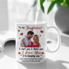 Tasse photo personnalisée pour couple - Je t'ai rencontré, je t'ai aimé, je t'aime