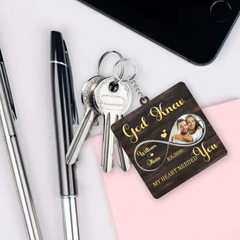 Porte-clés personnalisé en panneaux de fibres de bois, photo personnalisée pour couple - Mon cœur avait besoin de toi