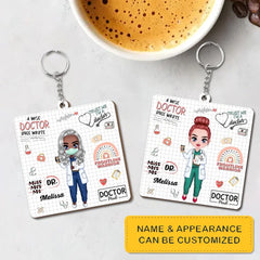 Porte-clés personnalisé en panneaux de fibres - Un docteur sage a écrit une fois - Cadeau d’appréciation pour le docteur