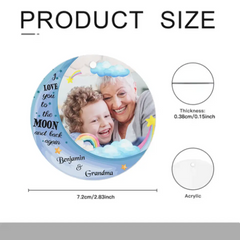 Ornement acrylique personnalisé - Cadeau pour la famille des petits-enfants Je t’aime jusqu’à la lune et au dos
