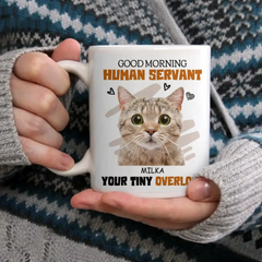 Mug personnalisé Photo personnalisée chat chien bonjour serviteur humain - cadeau pour les amoureux des animaux de compagnie