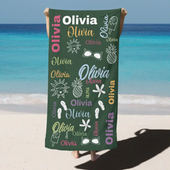 Serviette pour enfant avec nom personnalisé pour l'été et la plage