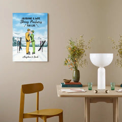 Art mural personnalisé sur toile de ski pour les couples, les amateurs de ski - Skiing Partners for Life