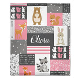 Couverture bébé personnalisée avec prénom pour fille - Petit ours lapin Sika cerf renard