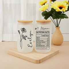 Mom Nutrition Facts Fleurs d'anniversaire personnalisées - Boîte en verre transparent personnalisée