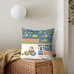Oreiller photo personnalisé personnalisé - Boy Loves Trucks And Digs Books