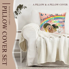 Oreiller photo personnalisé pour animaux de compagnie, cadeau pour perte - Un morceau de mon cœur est au pont arc-en-ciel