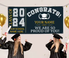 Bannière de remise de diplôme de félicitations personnalisée, promotion 2024, nous sommes si fiers de vous