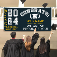 Bannière de remise de diplôme de félicitations personnalisée, promotion 2024, nous sommes si fiers de vous